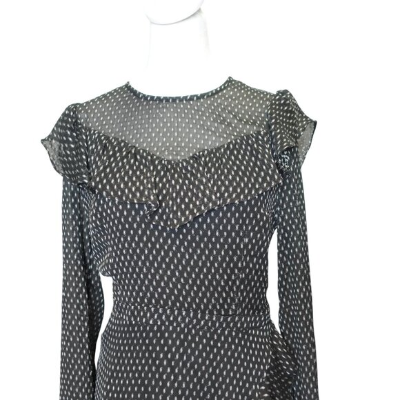 NWT Avec Les Filles Black White Polka Dot Ruffle Mini Dress Women's size 6 - Picture 3 of 11